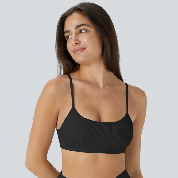 Halara Ribbed Adjustable‎ Strap Backless Bikini Top in Black Small NWT - Picture 1 of 10